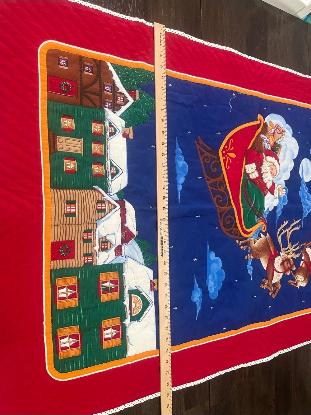 Homemade Quilt Wall Hanging 1991 Christmas 90s Vintage Holiday Santa Sleigh Wall - Picture 3 of 16